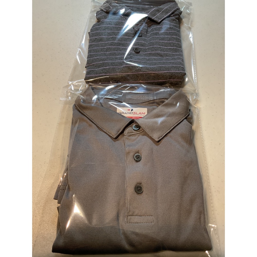 2 Shirts. 1‎ Grand Slam Performance Mens Long Sleeve Polo Gray Textured Size L